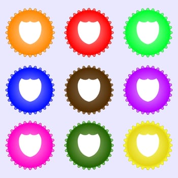 Shield sign icon. Protection symbol. A set of nine different colored labels. illustration