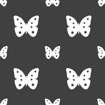 Butterfly sign icon. insect symbol. Seamless pattern on a gray background. illustration