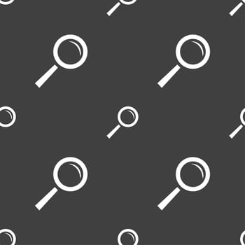 Magnifier glass sign icon. Zoom tool button. Navigation search symbol. Seamless pattern on a gray background. illustration