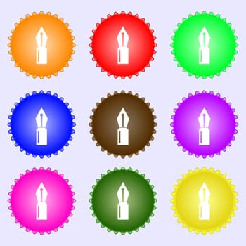 Pen sign icon. Edit content button. A set of nine different colored labels. illustration