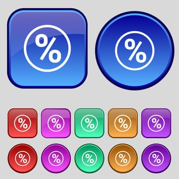percentage discount icon sign. A set of twelve vintage buttons for your design. illustration