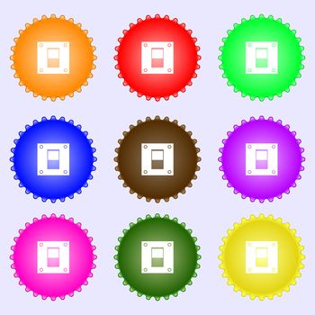 Power switch icon sign. A set of nine different colored labels. illustration