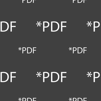 PDF file document icon. Download pdf button. PDF file extension symbol. Seamless pattern on a gray background. illustration