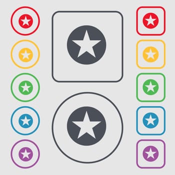 Star, Favorite Star, Favorite icon sign. symbol on the Round and square buttons with frame. illustration