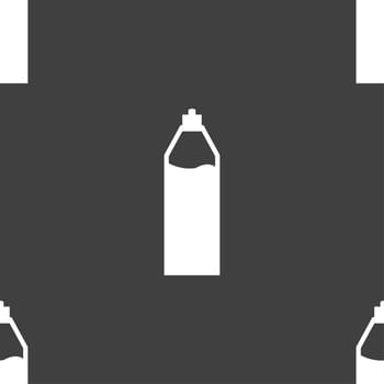 Plastic bottle with drink icon sign. Seamless pattern on a gray background. illustration