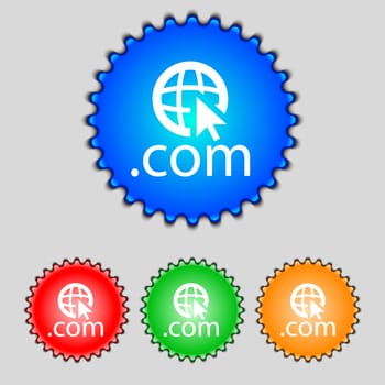 Domain COM sign icon. Top-level internet domain symbol.Set of colored buttons. illustration