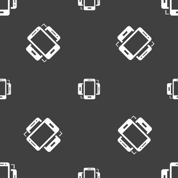 Synchronization sign icon. smartphones sync symbol. Data exchange. Seamless pattern on a gray background. illustration