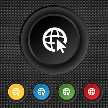 Internet sign icon. World wide web symbol. Cursor pointer. Set colour buttons illustration