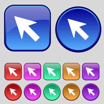 Cursor, arrow icon sign. A set of twelve vintage buttons for your design. illustration
