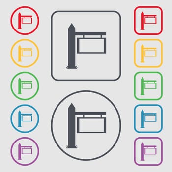 Information Road Sign icon sign. Symbols on the Round and square buttons with frame. illustration