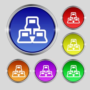 local area network icon sign. Round symbol on bright colourful buttons. illustration