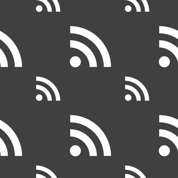 RSS feed icon sign. Seamless pattern on a gray background. illustration