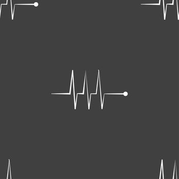 Cardiogram monitoring sign icon. Heart beats symbol. Seamless pattern on a gray background. illustration