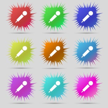 microphone icon sign. A set of nine original needle buttons. illustration