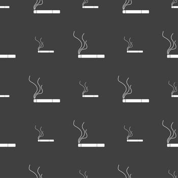 Smoking sign icon. Cigarette symbol. Seamless pattern on a gray background. illustration