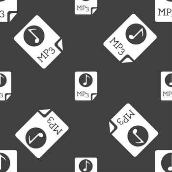 Audio, MP3 file icon sign. Seamless pattern on a gray background. illustration