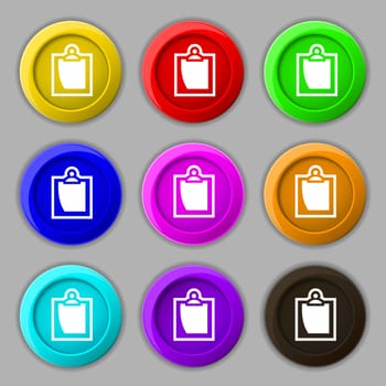 sheet of paper icon sign. symbol on nine round colourful buttons. illustration