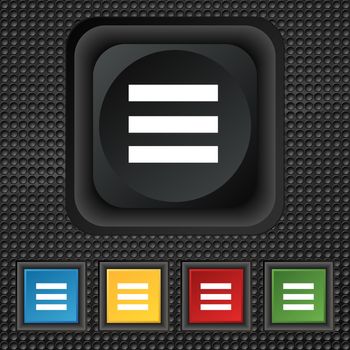 Align text to the width icon sign. symbol Squared colourful buttons on black texture. illustration