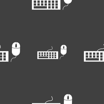 Computer keyboard and mouse Icon. Seamless pattern on a gray background. illustration