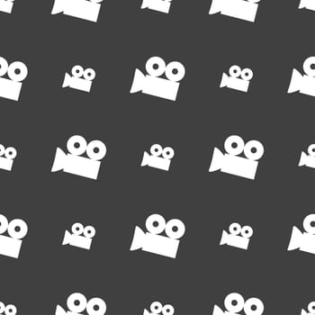 Video camera sign icon. content button. Seamless pattern on a gray background. illustration