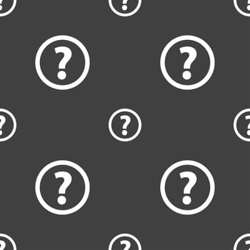 Question mark sign icon. Help speech bubble symbol. FAQ sign. Seamless pattern on a gray background. illustration