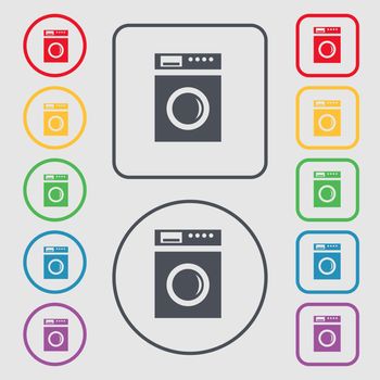 washing machine icon sign. symbol on the Round and square buttons with frame. illustration