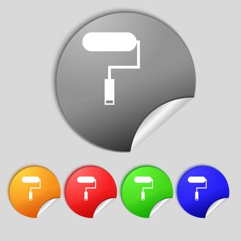 Paint roller sign icon. Painting tool symbol. Set of colored buttons. illustration