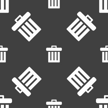 Recycle bin icon sign. Seamless pattern on a gray background. illustration