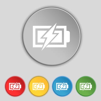 Battery charging sign icon. Lightning symbol. Set of colour buttons. Modern interface website button illustration