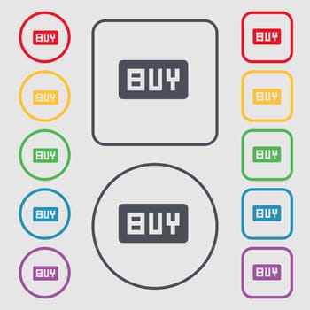 Buy, Online buying dollar usd icon sign. symbol on the Round and square buttons with frame. illustration