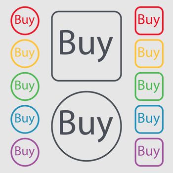Buy sign icon. Online buying dollar usd button. Symbols on the Round and square buttons with frame. illustration