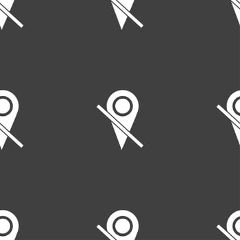 Map pointer icon sign. Seamless pattern on a gray background. illustration