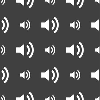 Speaker volume sign icon. Sound symbol. Seamless pattern on a gray background. illustration