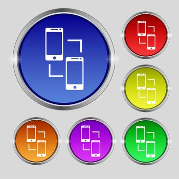 Synchronization sign icon. smartphones sync symbol. Data exchange. Set colur buttons illustration