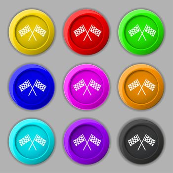 Race Flag Finish icon sign. symbol on nine round colourful buttons. illustration