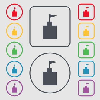 tower icon. Set Flat modern. Symbols on the Round and square buttons with frame. illustration