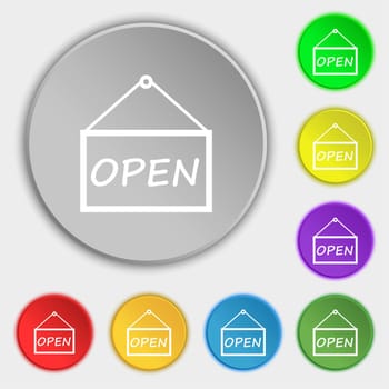open icon sign. Symbols on eight flat buttons. illustration