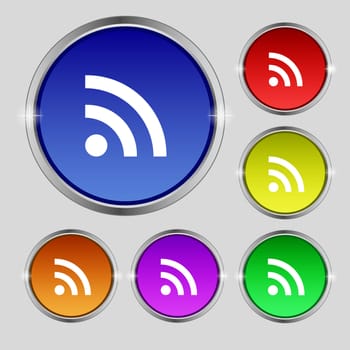 Wifi, Wi-fi, Wireless Network icon sign. Round symbol on bright colourful buttons. illustration