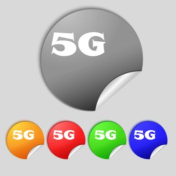 5G sign icon. Mobile telecommunications technology symbol. Set of colour buttons. illustration