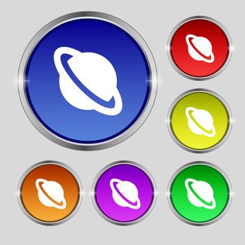 Jupiter planet icon sign. Round symbol on bright colourful buttons. illustration
