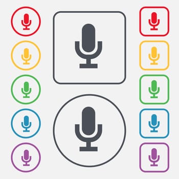 microphone icon sign. symbol on the Round and square buttons with frame. illustration