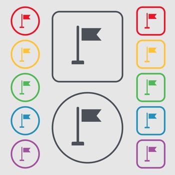 flag icon sign. symbol on the Round and square buttons with frame. illustration