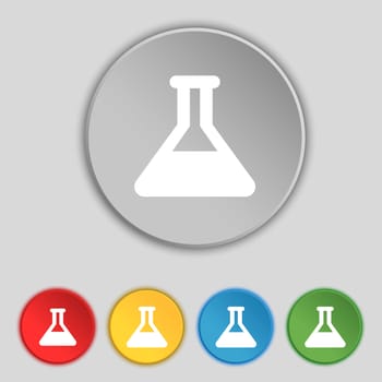 Conical Flask icon sign. Symbol on five flat buttons. illustration