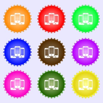 Smartphone sign icon. Support symbol. Call center. A set of nine different colored labels. illustration