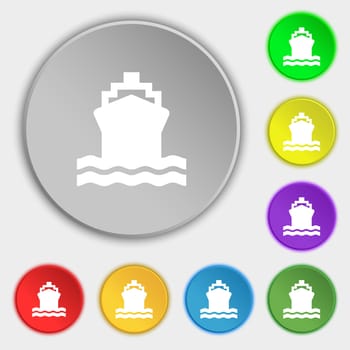 ship icon sign. Symbol on five flat buttons. illustration