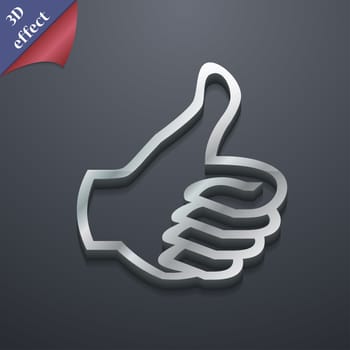 Thumb up icon symbol. 3D style. Trendy, modern design with space for your text illustration. Rastrized copy
