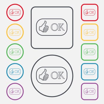 Ok sign icon. Positive check symbol. Set of colored buttons. illustration