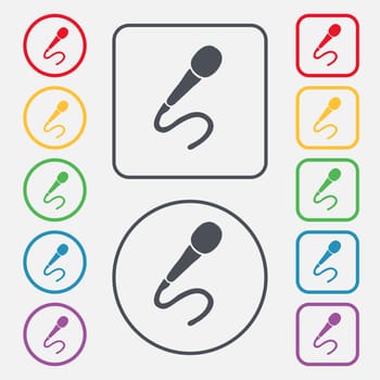 microphone icon sign. symbol on the Round and square buttons with frame. illustration