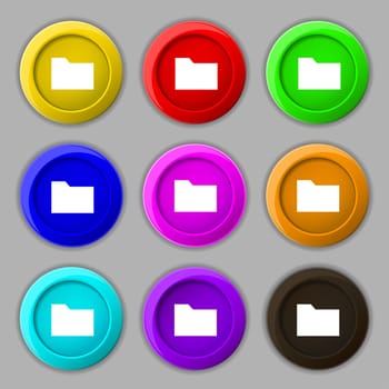 Document folder icon sign. symbol on nine round colourful buttons. illustration