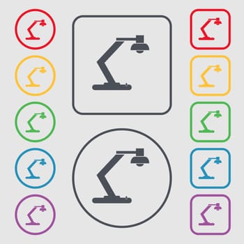 light, bulb, electricity icon sign. symbol on the Round and square buttons with frame. illustration